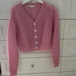 LoveShackFancy Rose Pink V-Neck Button Cardigan